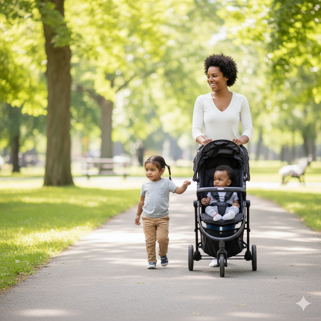 Nanny and children outdoors building connection through play