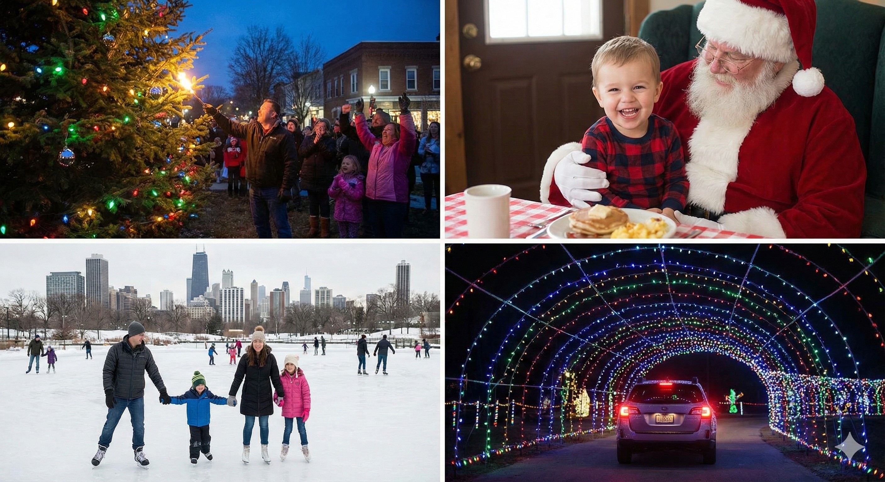 Kid-friendly holiday activities in Boston and MetroWest including tree lightings, Santa visits, and ice skating