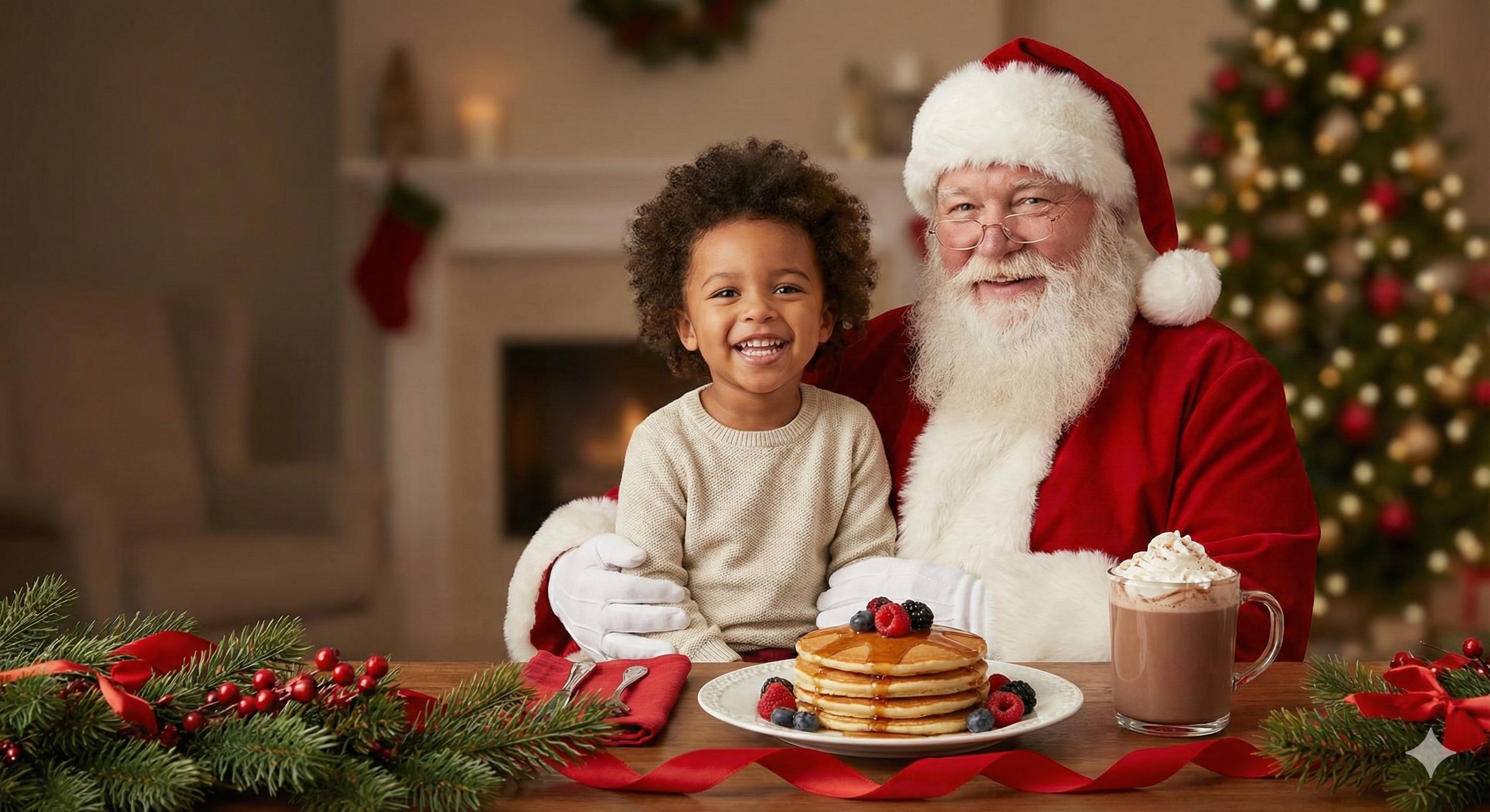 Children enjoying breakfast with Santa at family-friendly Massachusetts venue