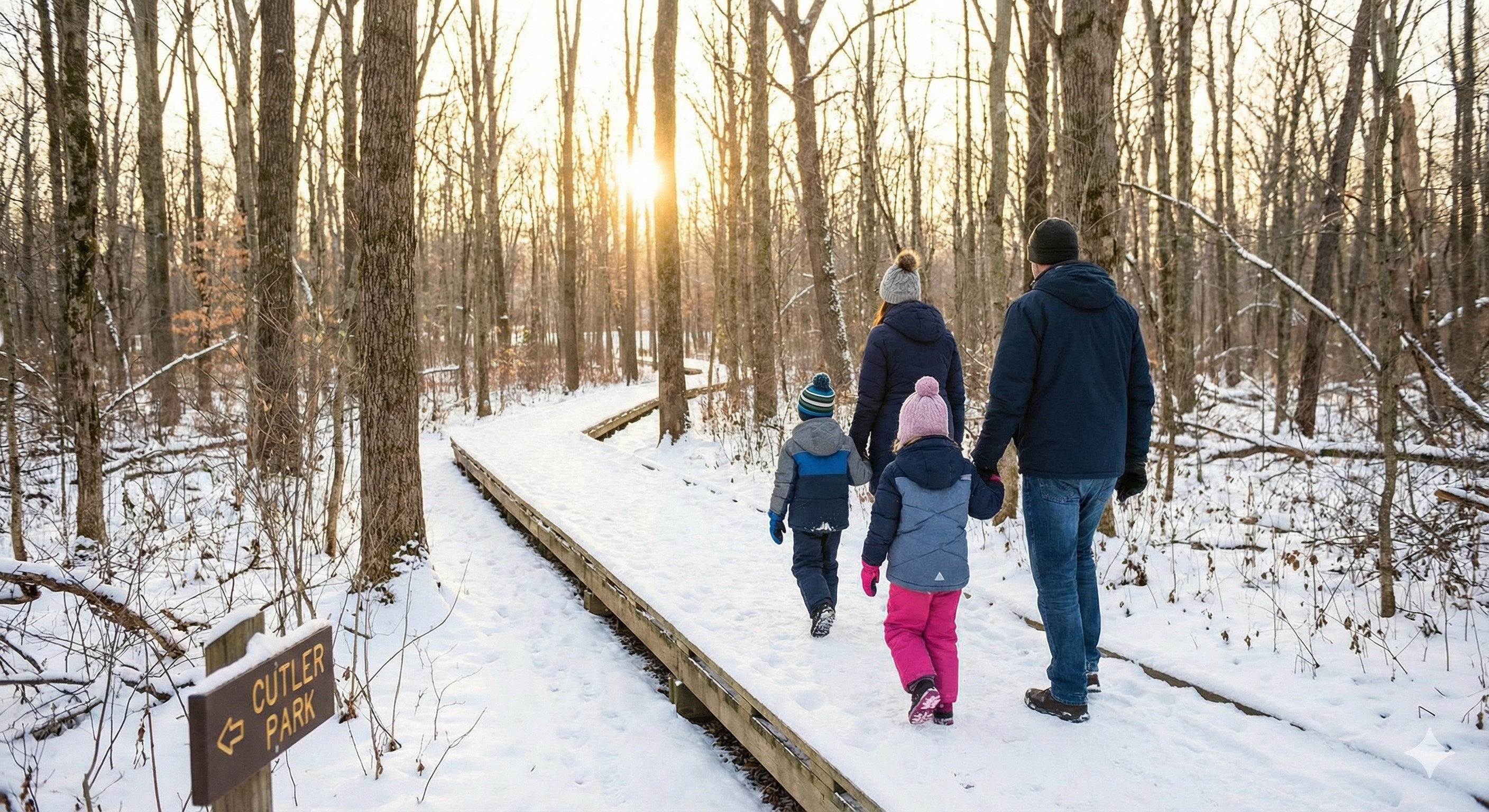 Elm Bank Park in Metrowest during winter - beautiful trails and outdoor space for families