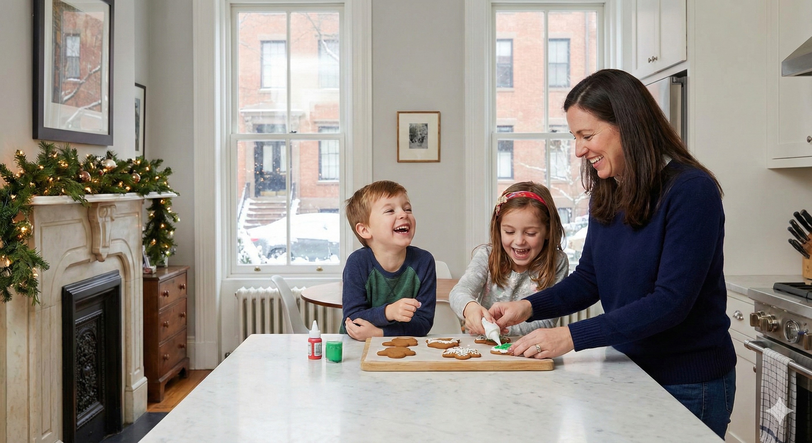 Professional sitter engaging children in holiday activities in Boston home